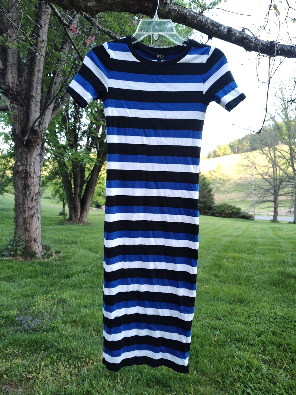 Ralph Lauren Striped Short-Sleeve Midi Dress in Blue, Black & White